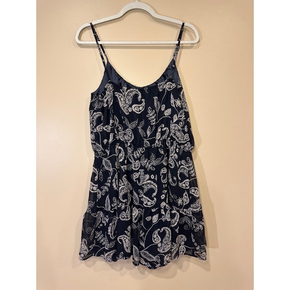 Express Navy Blue Paisley Romper Size L Sleeveless Summer Casual Outfit - Picture 4 of 6